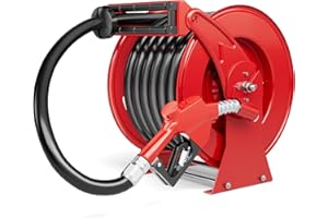 BREARO Fuel Hose Reel, Retractable 1" x 50' Extra Long Diesel Hose, 300 PSI Industrial Carbon Steel Diesel Hose Reel Auto Swivel Rewind with Fueling Nozzle for Vehicle Tank Truck Trailer Ship