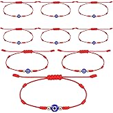 Yolev 9Pcs Evil Eye Bracelets 7 Knot Lucky Bracelets Set Adjustable Red String Bracelet with Gold Beads Handmade Braided Evil Eye Jewelry for Women Men