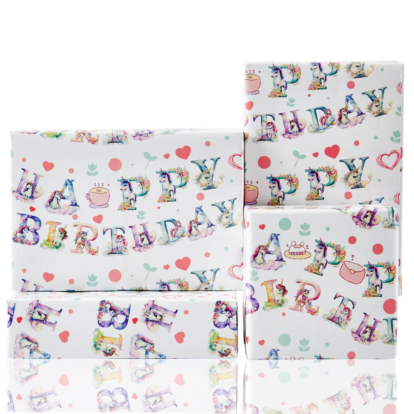 Photo 1 of ***4 PACKS INCLUDED*** Unicorn Wrapping Paper - Unicorn Alphabet Happy Birthday - 6 Pc Girl Birthday Gift Wrap for Girls Kids Baby Shower Party 19.6 X27.8Inch***4 PACKS INCLUDED***