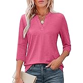 ATHMILE Womens V Neck 3/4 Sleeve T Shirts Spring Summer Tops Tunic Casual Tees Henley Beach Vacation Basic Fashion Clothes
