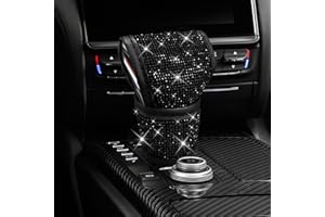 HQRNYP Bling Auto Gear Shift Knob Cover, Car Shifter Cover, Sparkly Crystal Rhinestones Gear Shift Knob Cover for Women Girls, PU Leather Shift Gear Cover with Bling Accessories Fit Cars (Black)