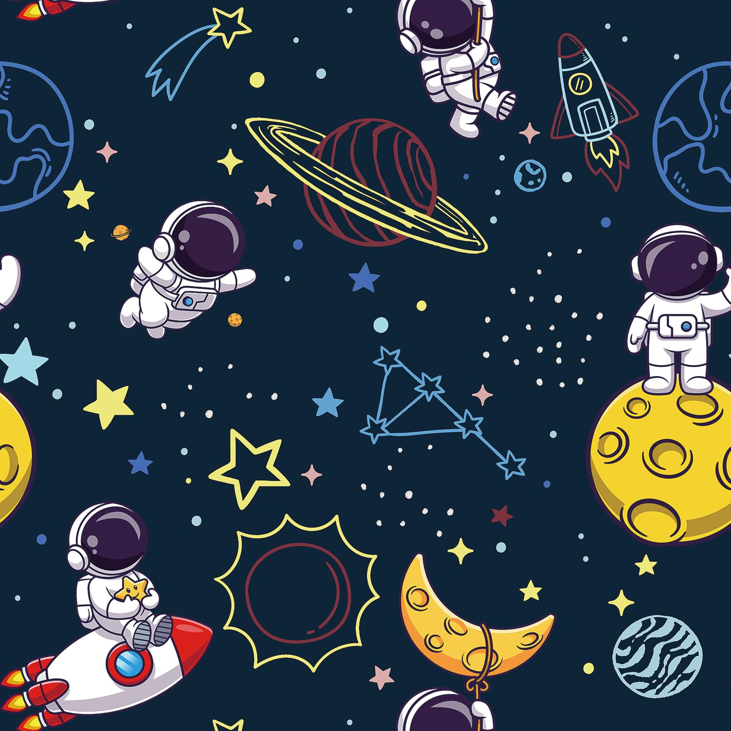 CHDITB Outer Space Wallpaper,Universe Wall Stickers for Bedroom,Planet Astronaut Wall Decals for Kid Room,Solar System Planets Wallpaper,Space Theme Wall Decoration for Playroom Nursery(44x300cm)