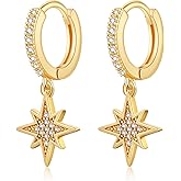 SANNYRA Huggie Earrings for Women - 14K Gold Plated Beach Sea Drop Dangle Earrings - Starfish Butterfly Moon Star Seashell Beachy Jewelry