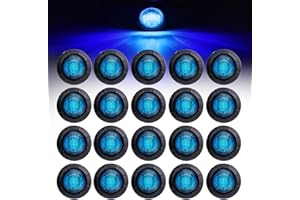 LEDVILLAGE 20 Pcs 3/4 Inch Small Round Blue LED Side Marker Indicator Clearance Lights Universal Fit with Grommets for Trailer Truck RV Tow Pickup 12V DC 3LED