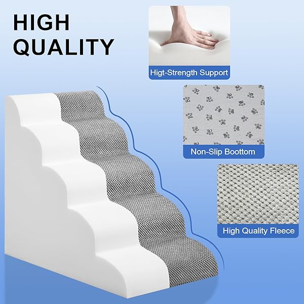 DOG STAIRS FOR BED 28.7”H, 5-STEP DOG RAMP, NON-SLIP STURDY PET STEPS FOR SMALL DOGS & CATS TO GET ON HIGH BED OR COUCHES, GREY