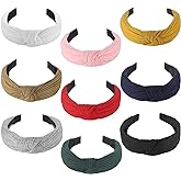 Funtopia Knotted Headbands for Women Girls, 9 Pcs Wide Plain Turban Headband Fashion Cross Knot Hair Bands with Solid Colors