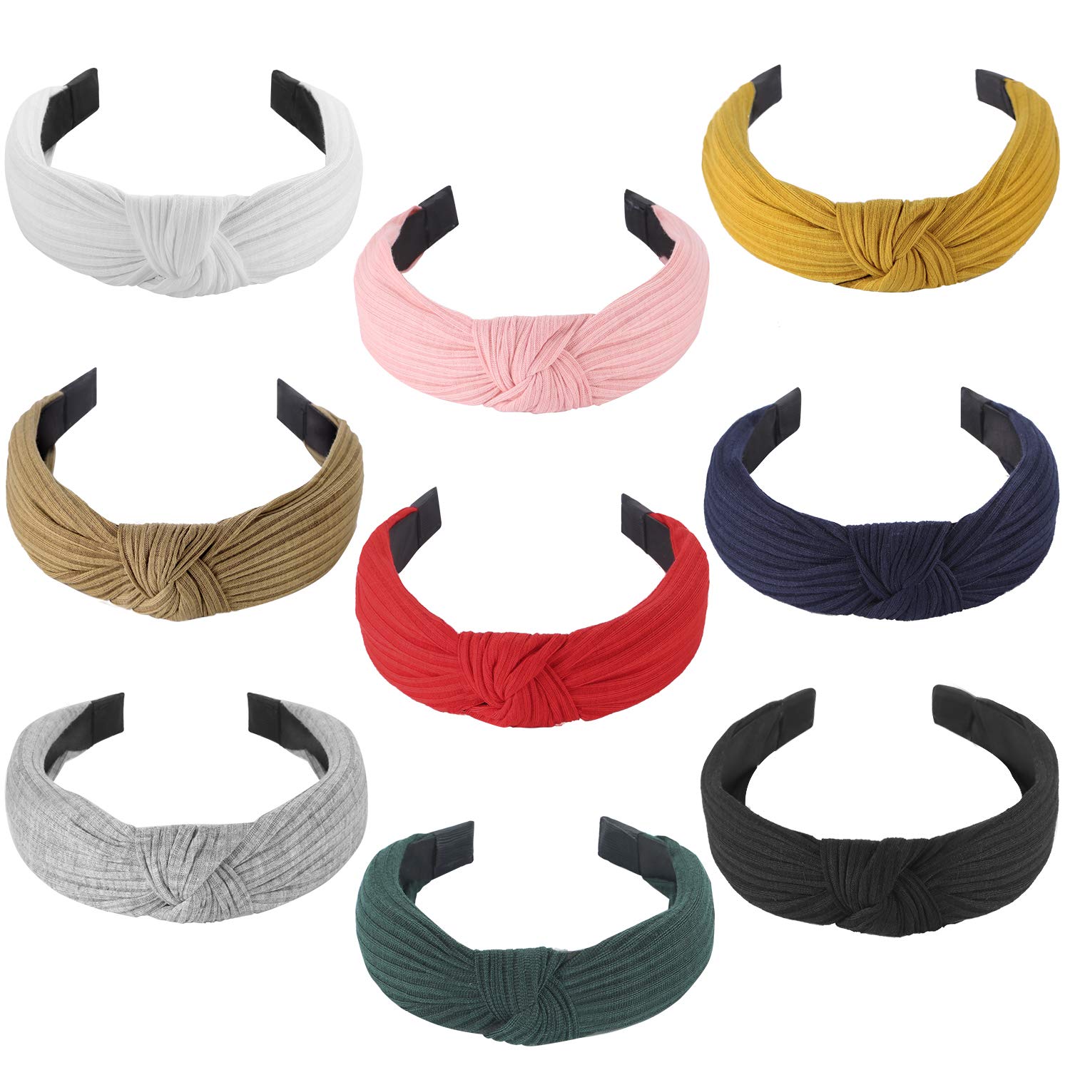 Knotted Headbands for Women Girls, Funtopia 9 Pcs Wide Plain Turban Headband Fashion Cross Knot Hair Bands with Solid Colors : Beauty