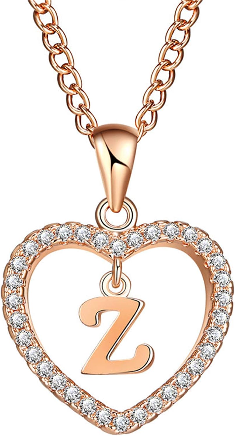ATIMIGO Heart Initial Z Letter Pendant Necklace Dainty Personalizd Alphabet Cubic Zirconia Name