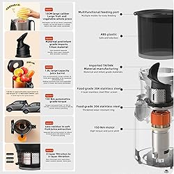 300W Slow Juicer - 13cm Feeding Chute, Portable