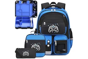 DIGOBAY 5pcs Boys Backpack Bento Lunch Box Set, Kids Backpacks for School with Lunch Bag Pencil Case, Game Backpack Set for Boys, Bookbag for Elementary Middle High School