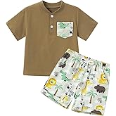 Kimoda Boys Clothes Set Toddler Boy Button-down Shirt Tops + Shorts Summer Outfit 2PCS with Pockets