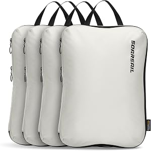 SOARSAIL 4 Pack Ultralight Compression Packing Cubes for Travel, White | 100D Composite Nylon, Translucent Design, Water Repe