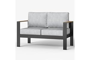 LayinSun Outdoor Patio Furniture Aluminum Loveseat, All-Weather Metal Sofa with 5" Thick Cushions for Porch, Balcony