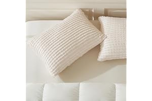 WARMDERN Beige Pillow Covers Queen Standard Pillow Cases Soft Microfiber Pillow Cases Set of 2 Boho Textured Pillowcase with Envelope Closure(White, Queen/Standard 20x26inches)