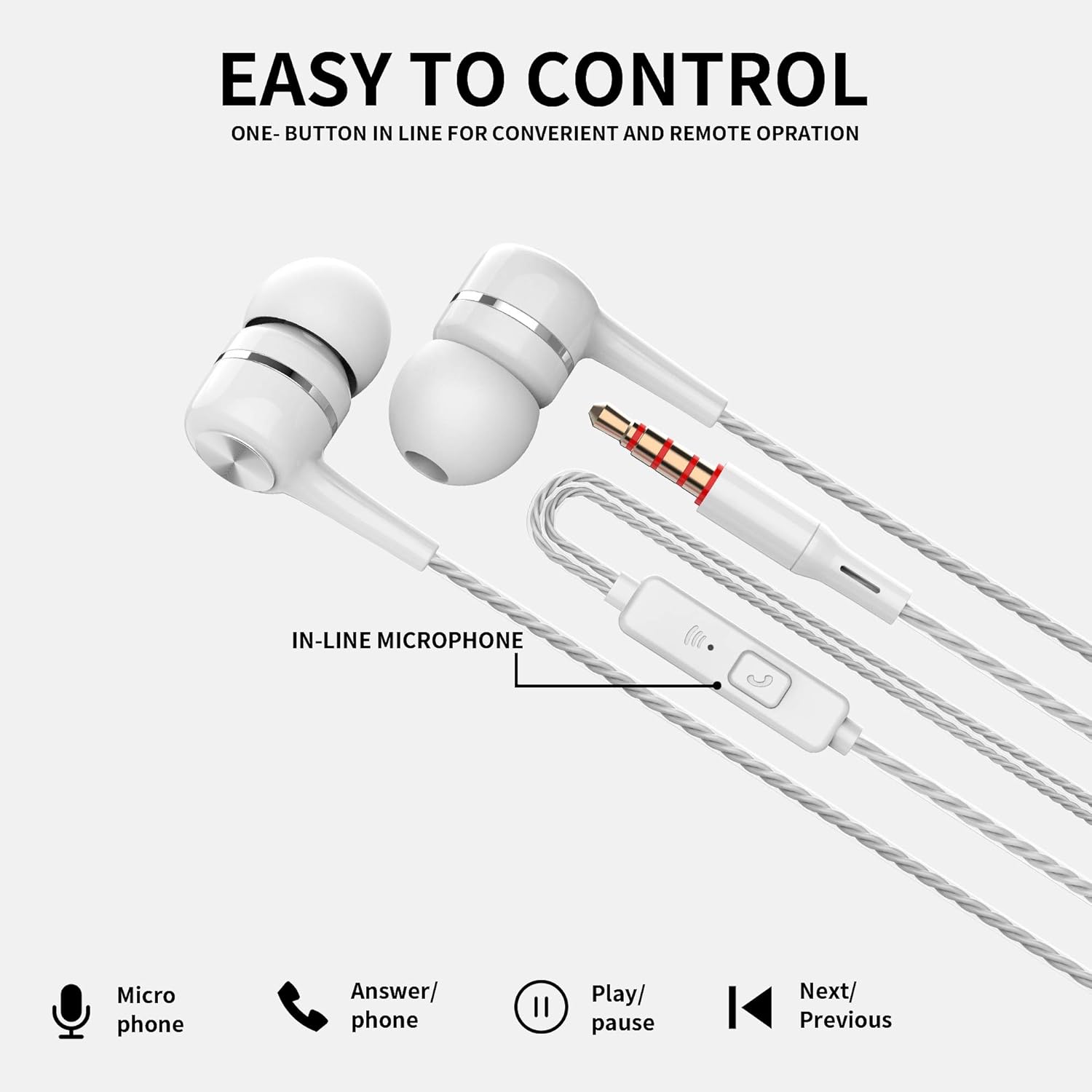 4 Pairs of bass in-Ear Headphones, Earbuds with Microphones, in-Ear Wired Stereo Earbuds, Suitable for iPhone, iPad, Android Smart Phones, Suitable for All 3.5mm interfaces.: Home Audio & Theater