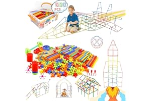 GGIIBRO Straw Constructor Toys STEM Building Toys 600Pcs Straw Toy Interlocking Plastic Toys Engineering Toys Thin Tube Blocks Toy Educational Toy Kit for 3 4 5 6 7 8 Years Kids Toy for Boys and Girls
