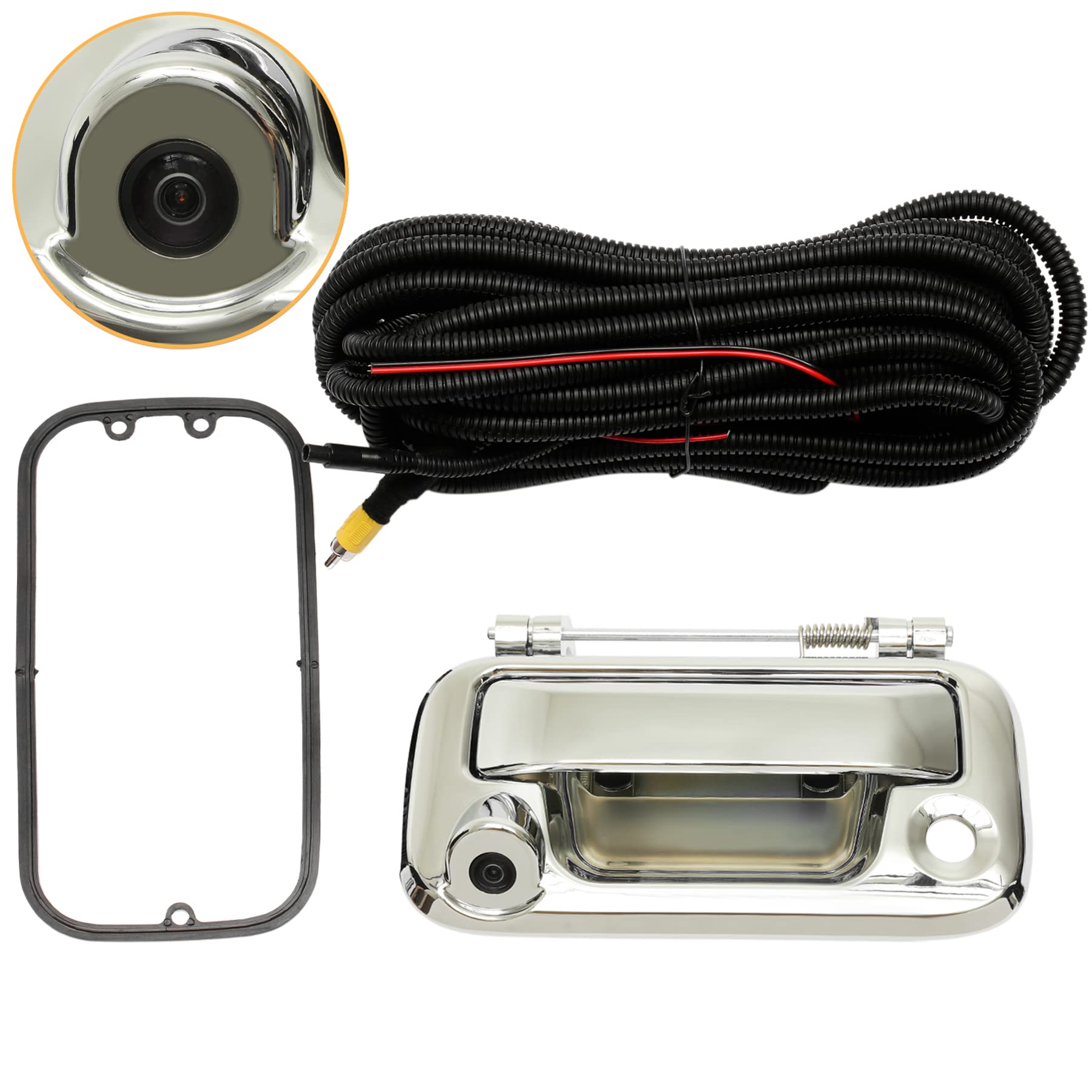 Photo 1 of (PARTIAL SET) (UNTESTED) Rear View Camera, w/ Chrome Tailgate Handle, Compatible with 2005-2014 Ford F150, 2008-2016 F250 F350 F450 F550 Super Duty, 2007-2010 Explorer, 170° Angle, Backup Camera Kit, Back Up Reverse Camera