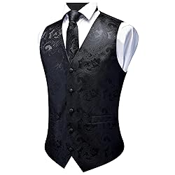 GUSLESON Black Vest Floral Suit Vest Tie and Bow