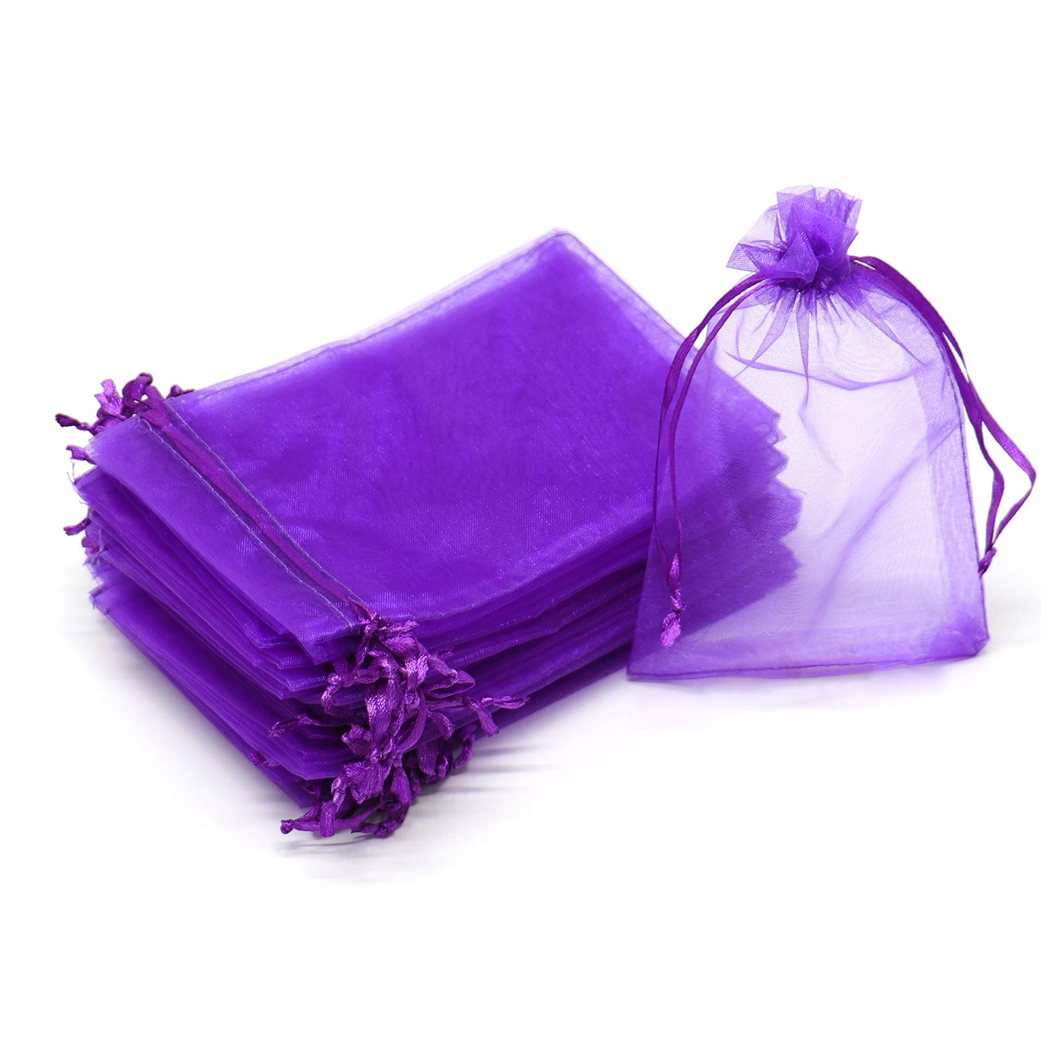 Bezall 100pcs Drawstring Organza Jewelry Candy Pouch Party Wedding Favor Gift Bags (6x8, Purple)