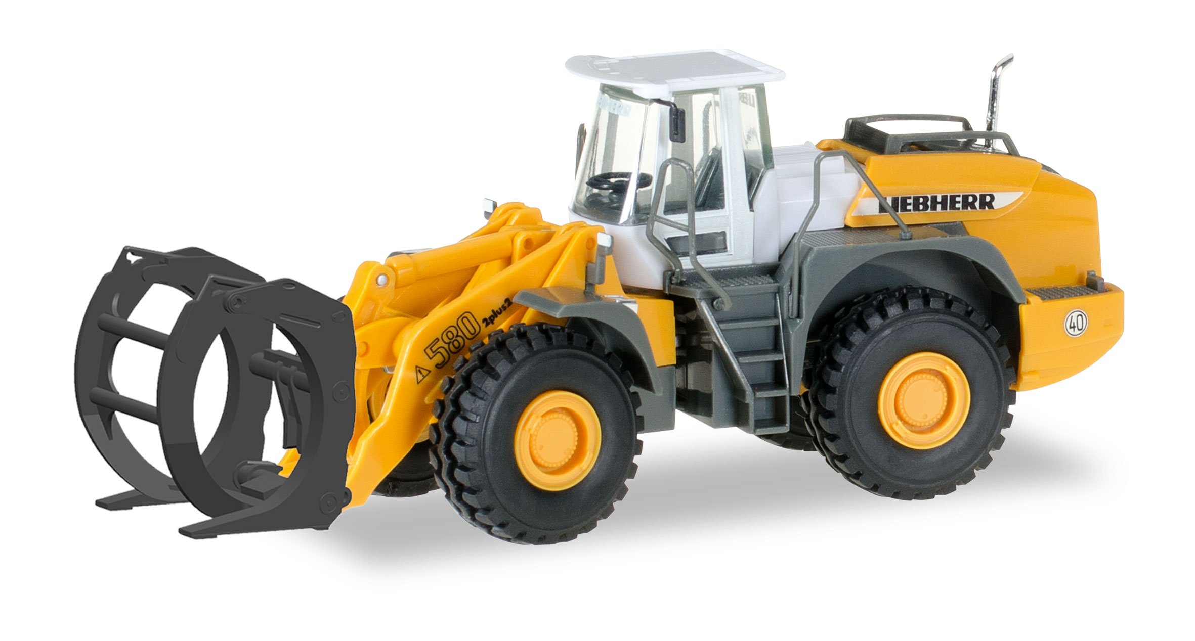 herpa - Wheel loader L580, logging truck with bucket, model excavator, truck, models, collectibles, plastic - scale 1:87