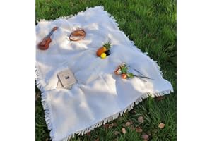 Mrchrogge Extra Large Picnic Outdoor Blanket, 70''x 70'' Foldable Blankets Gingham Zuktcr Picnic Mat for Beach, Camping Grass Lawn (Cream)