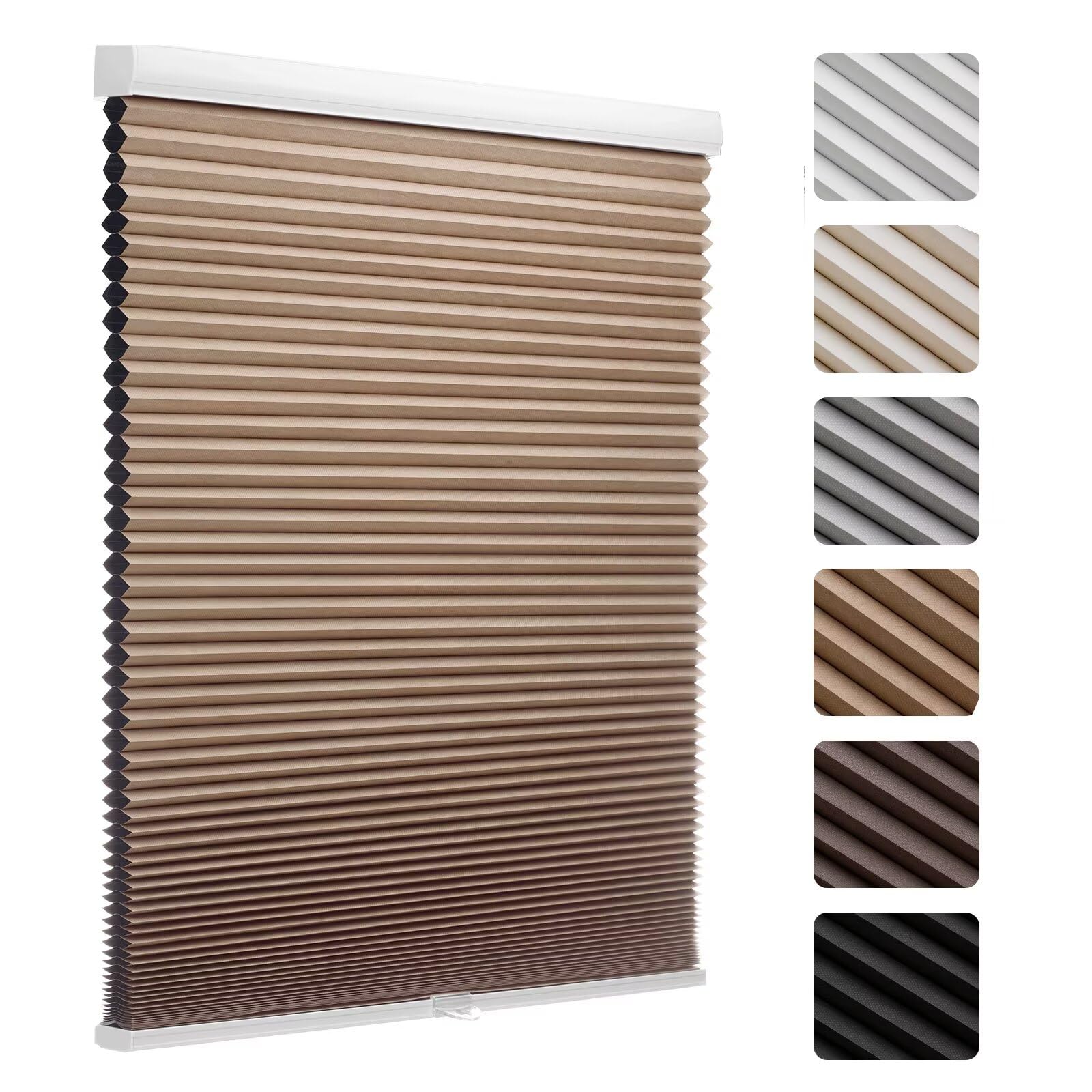 Photo 1 of MYshade 1.5-Inch Cellular Cordless Blackout Shades,Thermal Insulating Noise Reducing Waterproof Blinds,Honeycomb Window Treatments for Indoor Light Control (Light Brown-24 W x 50" H)