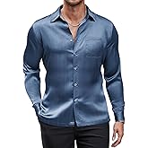 COOFANDY Mens Luxury Satin Dress Shirt Shiny Silk Long Sleeve Button Up Shirts Wedding Shirt Party Prom