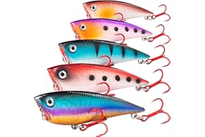 XBLACK Fishing Lures Set Minnow Crankbaits Pencil Jointed Popper VIB Lures Fishing Lures Kit 5PCS for Bass Trout in Saltwater and Freshwater, XBLACK Baits, Catch Big Fish!…