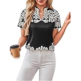WDIRARA Women's Floral Blouse Boho Notch V Neck Short Sleeve Top Work Office Shirts