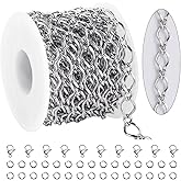 KYUNHOO 16.4 Feet Silver Chain for Men Women Necklace Bracelet DIY Stainless Steel Jewelry Chain Roll Rhombus Link Chains for Craft Making with Jewelry Clasps