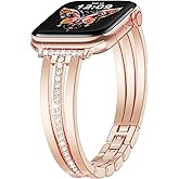 KOREDA Slim Gold Band Compatible for Apple Watch Band 38mm 40mm 41mm 42mm 44mm 45mm 46mm 49mm Series 11 10 9 8 7 SE Ultra Women, Thin Metal Dressy Jewelry Bracelet with Bling Diamond for iWatch Series 6/5/4/3/2/1