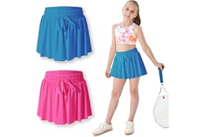 ELEVEN'S KINGDOM 2-in-1 Butterfly Shorts Girls Flowy Shorts, Kids Girls Athletic Shorts with Spandex Liner and Side Pocket for Fitness