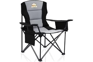 Colegence Oversized Camping Outdoor Heavy Duty Chair Support 450 LBS Carry Bag Included, Heavy People Padded Folding Camp Chairs with Cooler Bag, Mesh Cup Holder, Pocket for Lawn,Sport, Black