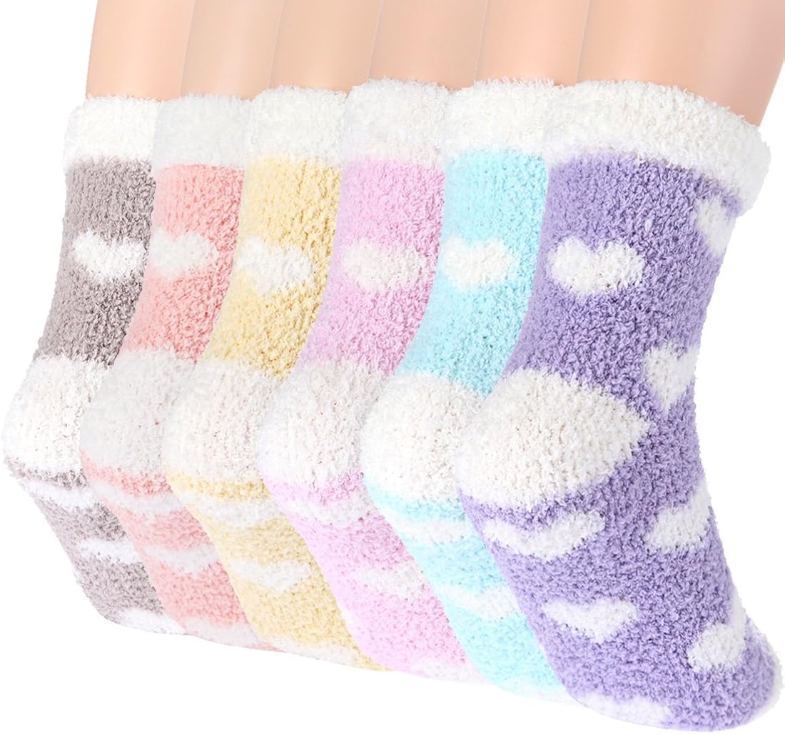Fluffy Socks for Women and Girls - Soft Fuzzy Comfy Winter Warm Thicken Cozy Home Slipper Bed Socks Heart Pattern for Ladies - Image 3