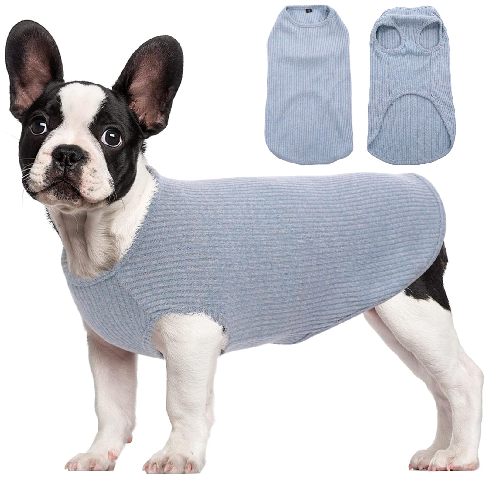 Hjumarayan Dog Tshirt - Summer Knitted Jumpers Soft Stretchy Clothes for Small Dogs Shirts, Striped T shirt for Slim Pug, Westie, Mini Poodle (Blue M)