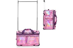 Fanwoli 23" Dance Bag with Garment Rack | Prism-Glowing Collection | Waterproof Iridescent Fabric | Ideal Competition Duffle Bag for Dancer Cheerleader Little Princess | Laser Purple