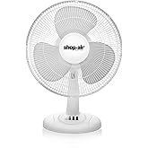 Shop-Air 16" Oscillating Table Fan, 3 Speeds, High-Velocity, Quiet &amp; Powerful Air Circulation, 70&deg; Adjustable Head Tilt,Ideal for Home, Bedroom or Office, White