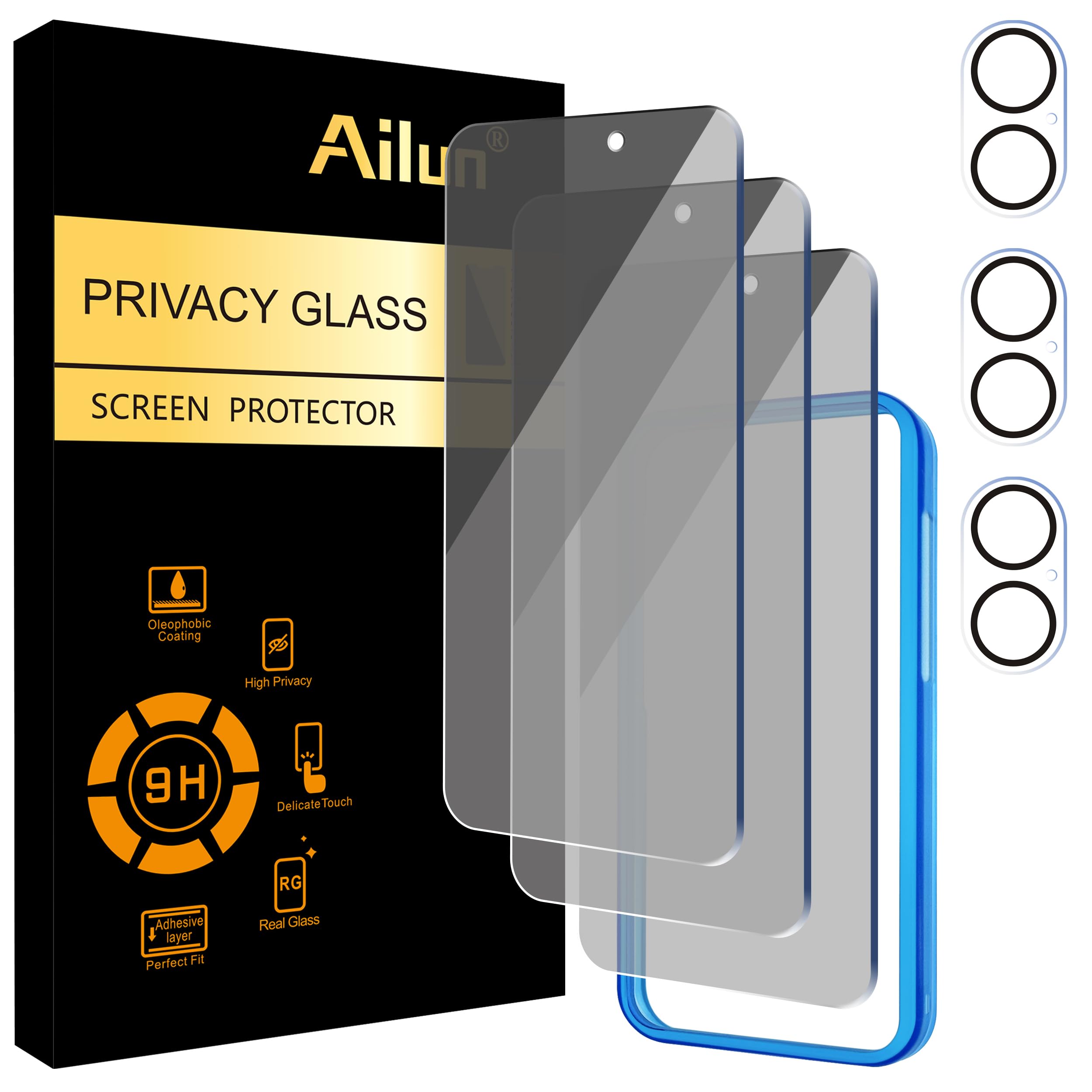 Photo 1 of Ailun 3Pack Privacy Screen Protector for iPhone 16 Plus [6.7 inch]+3Pack Camera Lens Protector,Dynamic Island Compatible,Anti Spy Private Tempered Glass[9H Hardness]