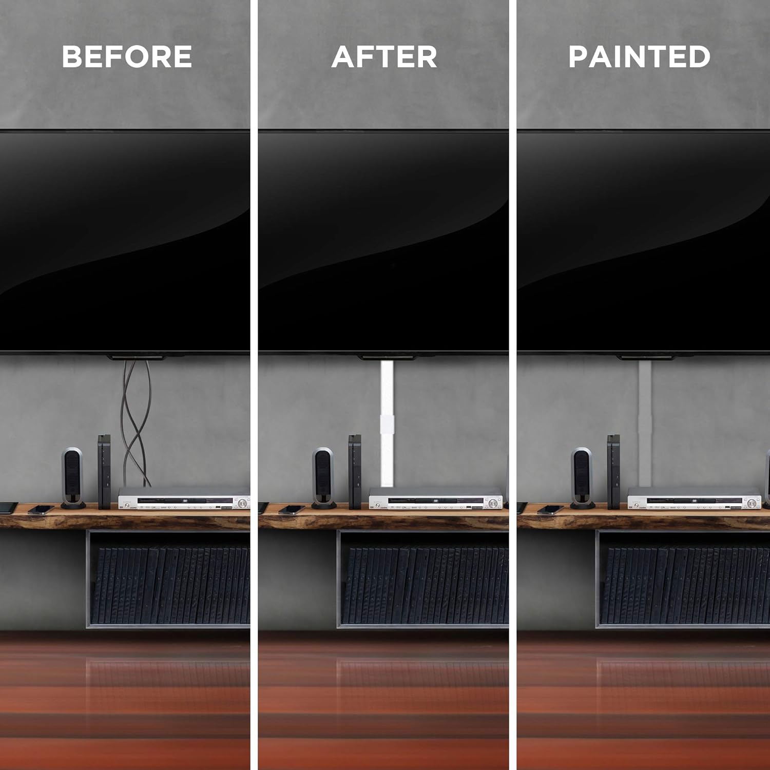 Simple Cord Cable Concealer On-Wall Cord Cover Raceway Kit - Cable Management System to Hide Cables, Cords, or Wires - Cord Organizer for Wall Mounted TVs and Computers at Home or in The Office: Electronics