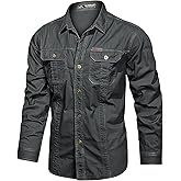 Eisctnd Men's Long Sleeve Work Shirt, Utility Cotton Button Down Cargo Shirts with Pockets for Casual Outdoor Safari