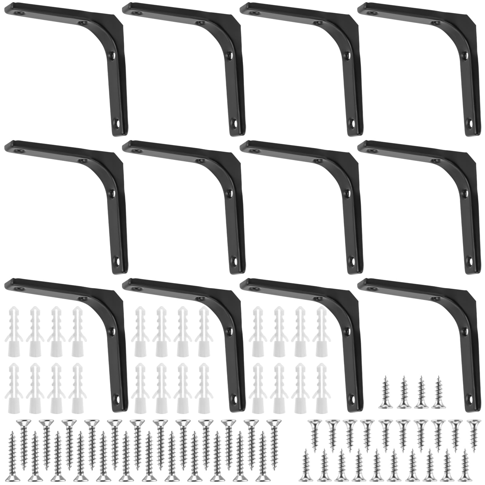 YUENPUN 12 PCS 4 Inch Black Metal Shelf Brackets, Right Angle Shelf Brackets Supports with Screws, Heavy Duty Wall Shelf Bracket for Table Furniture Bookshelf Wood Board