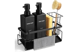 GM GMISUN GMISUN Dish Soap Dispenser, 12 fl oz / 350 ml Dual Kitchen Soap Dispensers with Sponge Holder, Customized Matte Black Kitchen Soap Dispenser Set, Modern Hand and Dish Soap Bottle Set Removable