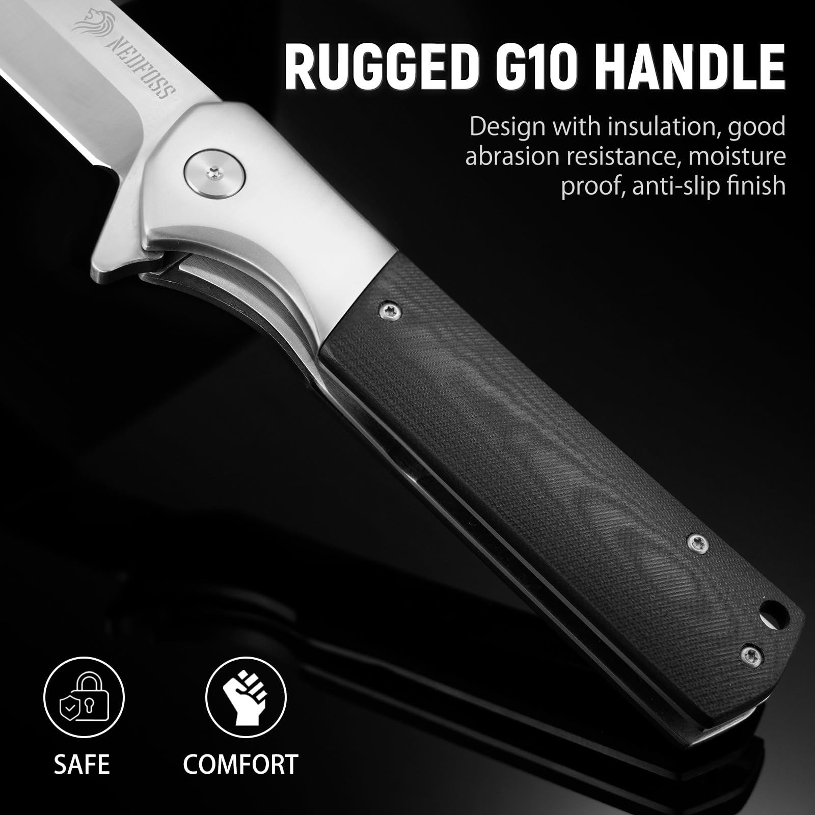 NedFoss BEAST Klappmesser, 10cm D2 Stahl Einhandmesser mit G10 Griff 3