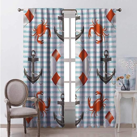 Cortinas opacas para dormitorio náutico con bolsillo para barra