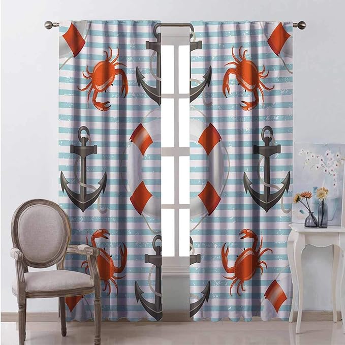 Cortinas opacas para dormitorio náutico con bolsillo para barra