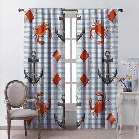 Cortinas opacas para dormitorio náutico con bolsillo para barra