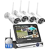 [10CH Expandable] Hiseeu Wireless Security Camera System with 10in LCD 4K Monitor, 4Pcs 5MP Outdoor Indoor Cameras with One-Way Audio, Waterproof, Motion Detect, 1TB HDD/Cloud Storage