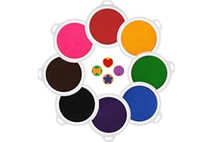 Lorzon 8 Colors Washable Stamp Pads for Kids, 7" Large Round Craft Ink Pads for Rubber Stamps Finger Painting Card Making (Pack of 8)