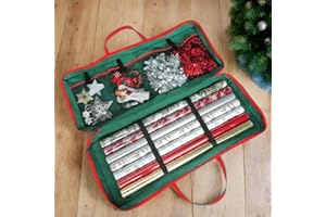 Wrapping Paper Storage Organizer, Large Gift Wrap Storage Container with Pockets for Rolls Tape Scissors Holiday Christmas St