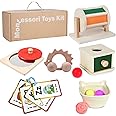 Montessori Educational Toys for Babies 7-12 Months, 7 in 1 Early Learning Educational Kit for Toddlers Gifts, Includes Spinning Drum, Permanent Box, Red Mirror Knob Puzzle, Hedgehog Rattle and More